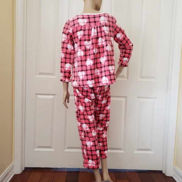 Petti Franc Fuzzy Fleece Heart Pull On Pajama Lounge 2pc Pants Set  SZ S - Picture 4 of 12